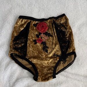 CrushedGold Velvet High-Waist Embroidered Fringe Briefs
